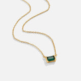 Gold-plated emerald necklace with green square pendant and linked chain