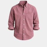 Rose-pink casual button-up shirt with button front and chest pocket