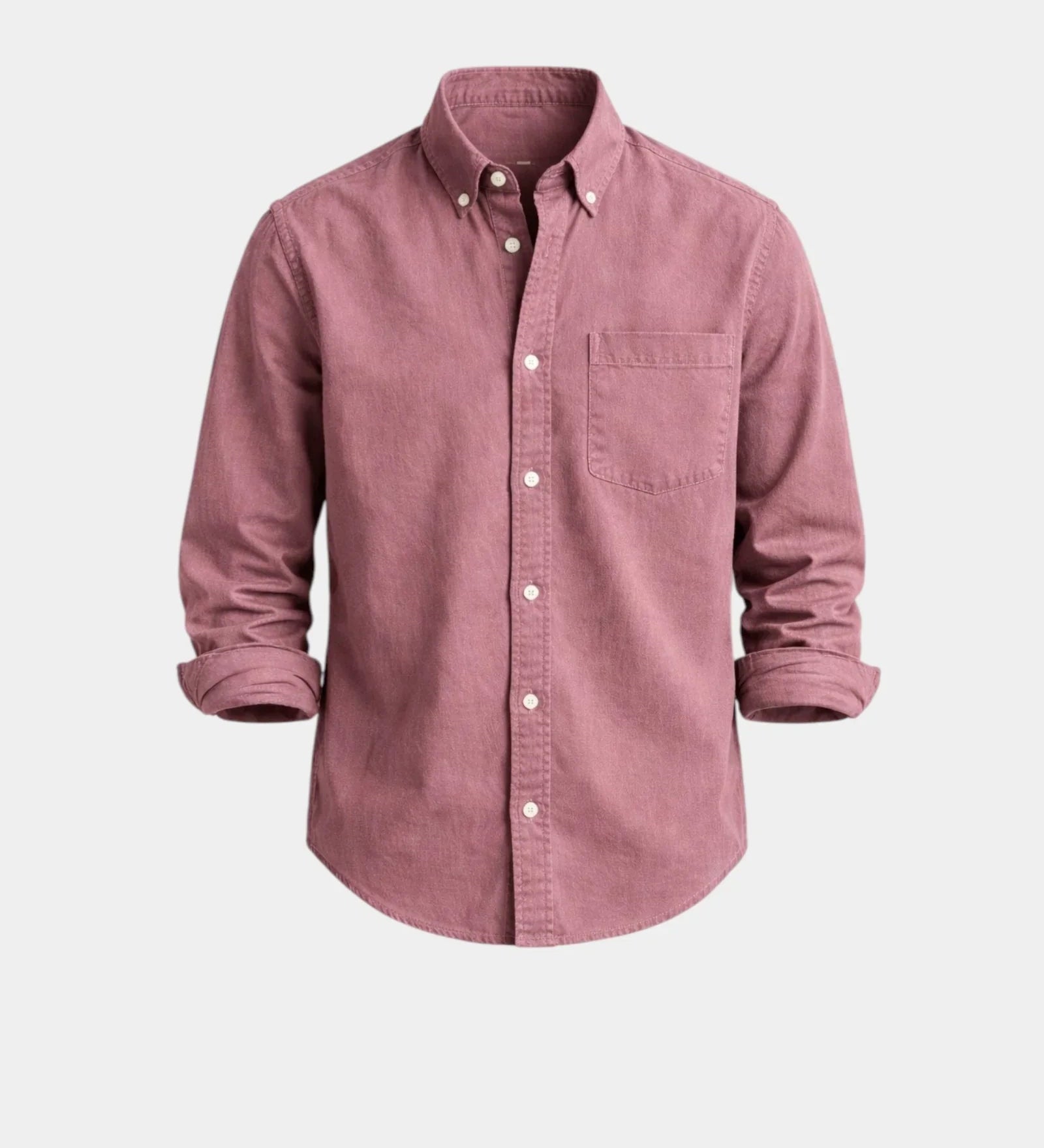 Rose-pink casual button-up shirt with button front and chest pocket