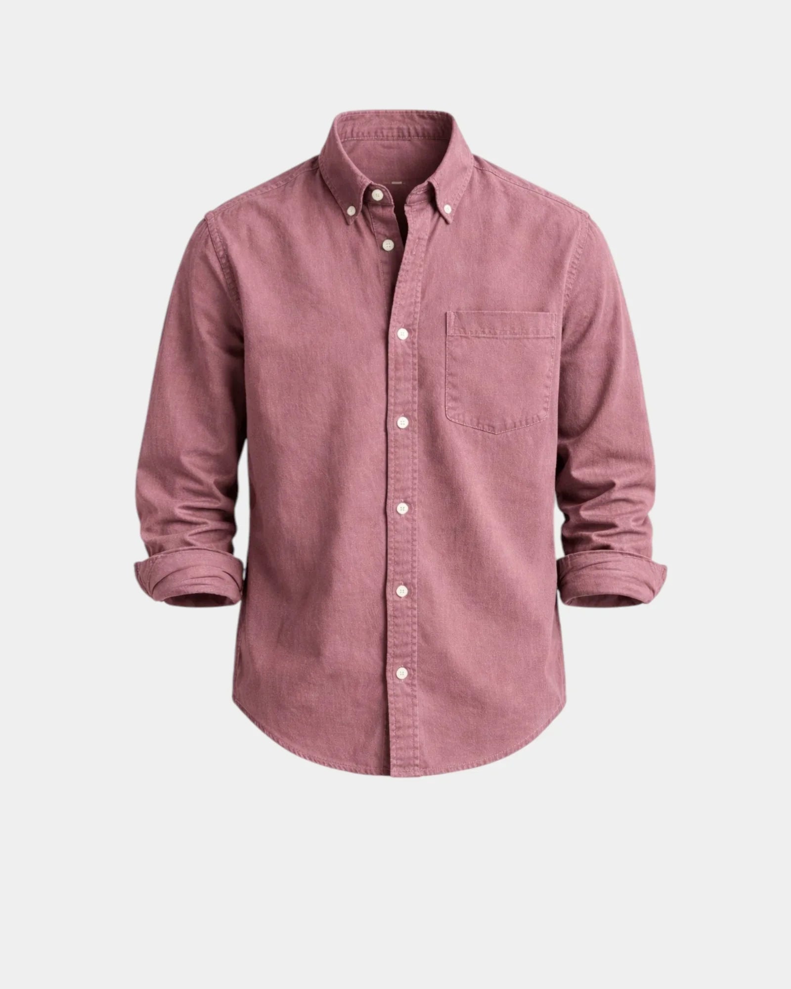 Rose-pink casual button-up shirt with button front and chest pocket