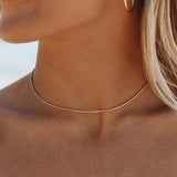 Gold snake choker necklace with fine slim chain around the neck