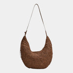 Woven hobo style shoulder bag in coffee brown with long handles and suede-like straps