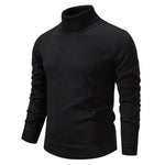 Black turtleneck sweater with ribbed collar and cuffs, long sleeves