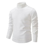 White turtleneck sweater with ribbed collar and cuffs, long sleeves