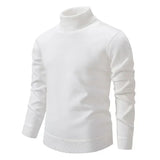 White turtleneck sweater with ribbed collar and cuffs, long sleeves