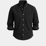 Black casual button-up shirt with button front and chest pocket